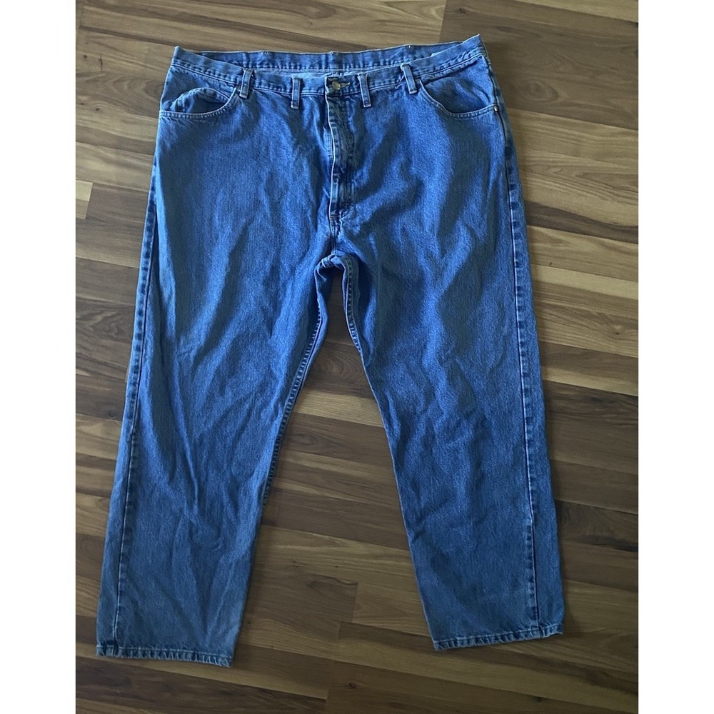 Wrangler Jeans Men's 46x30 Blue Denim Straight Leg Workwear 100% Cotton EUC